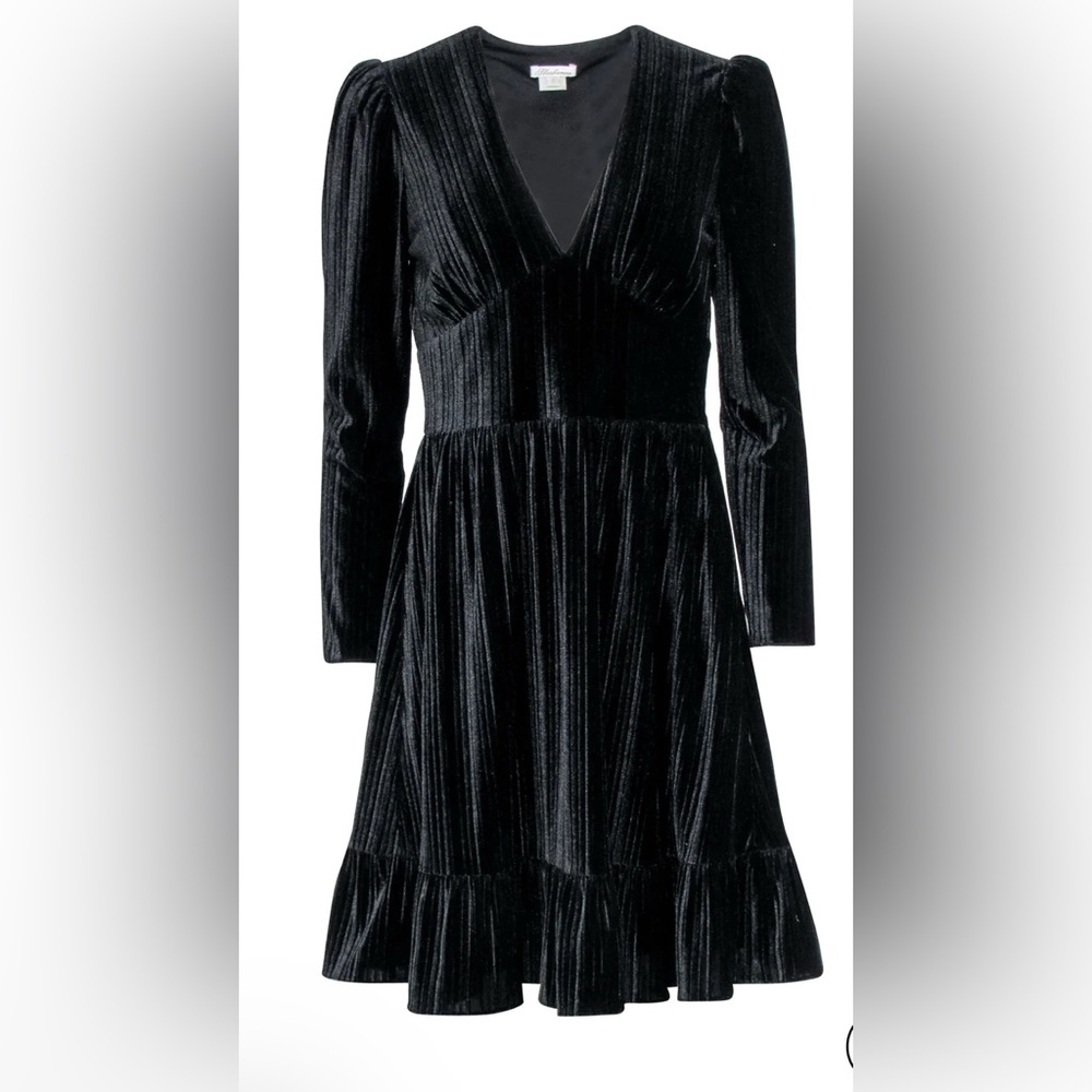 Black velvet ribbed cocktail dress